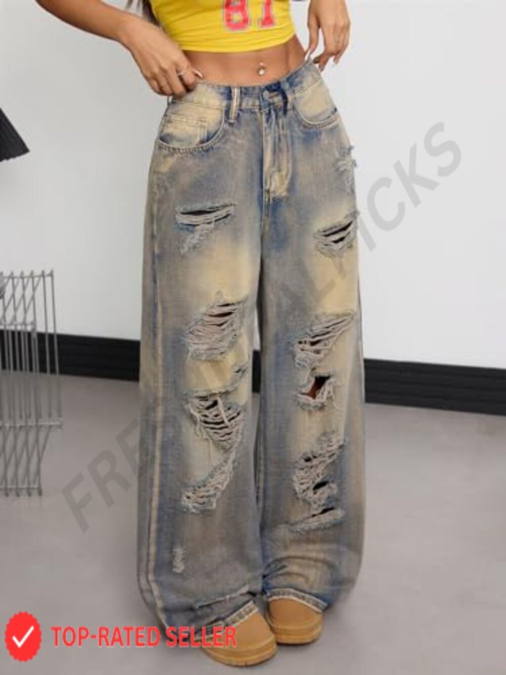 Wide Leg Baggy Jeans Y2K Vintage Streetwear Loose Fit Denim Pants - Picture 2 of 6